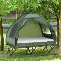 Outsunny 1/2 Person Foldable Camping Cot with Tent, Bedspread, Thick Air Mattress, 4-In-1 Elevated Camping Bed for Outdoor Hi...