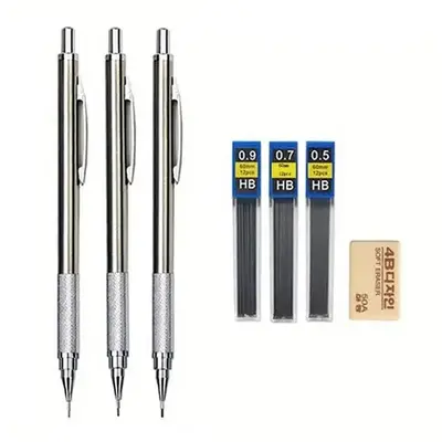 2pcs Automatic Pencil & Lead Core Set, Metal Pencil For Writing Drawing, Students Stationery For Home School And Office