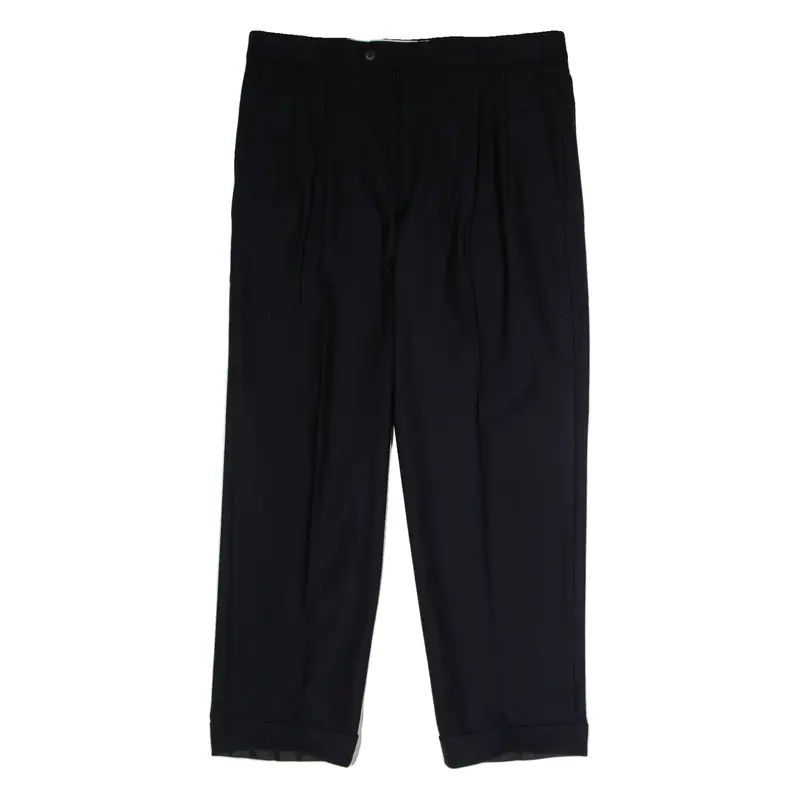 MARIO BARUTTI Pleated Mens Trousers Black Regular Straight Wool W36 L30