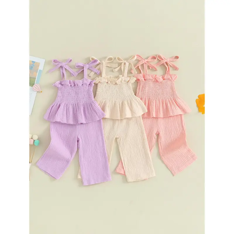 Toddler Baby Girls 2 Piece Outfits 6 9 12 18 24 Months 2T 3T 4T 5T Solid Color Sleeveless Camisole and Elastic Pants Set Kids...