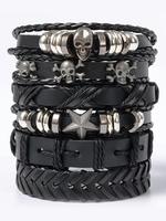 Unisex Street Trend Braided Bracelet Bundles, Men Trendy Vintage Drawstring Matching Bracelets, Chic Goth Jewelry As Gift f...