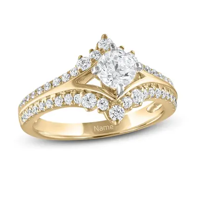 14K Gold 1.5 CT Round Moissanite Personalized Engraving Engagement Ring