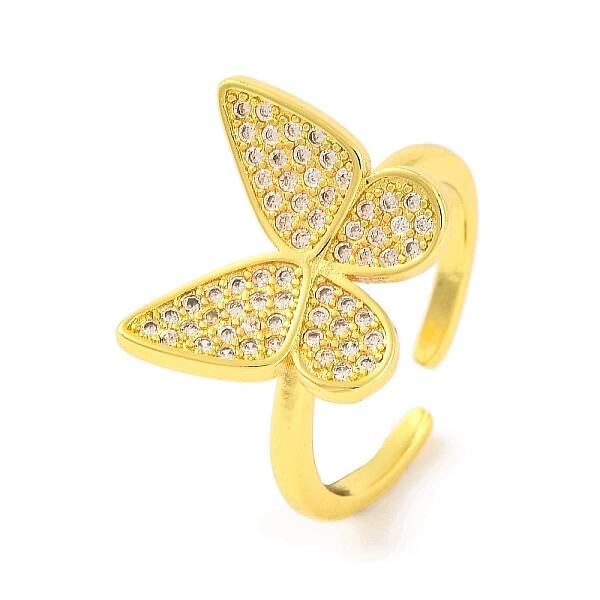 Butterfly Brass Micro Pave Clear Cubic Zirconia Open Cuff Rings for Women