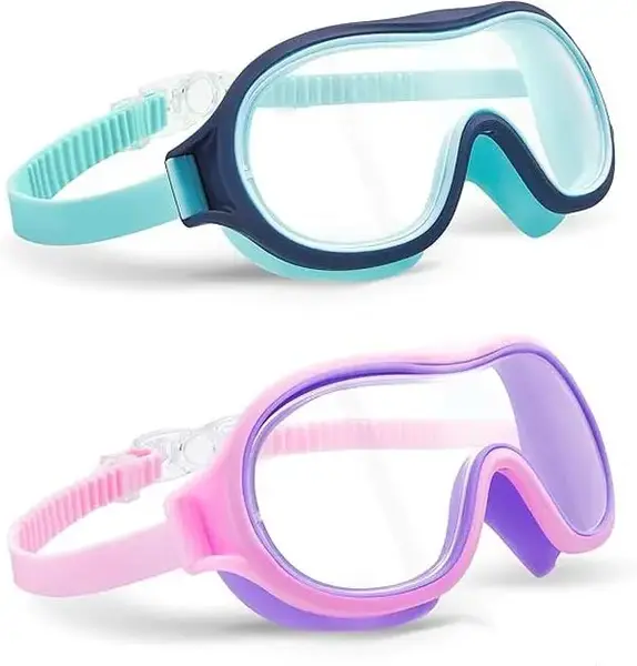 2 Pack Swim goggles for  3-15, Anti-Fog Anti-UV Wide Vision , No leak Swimming goggles for Boys Girls Waterproof Earplugs Nos...