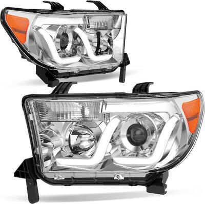 YITAMOTOR® Headlights Assembly Compatible with 2007-2013 Toyota Tundra /2008-2017 Toyota Sequoia Headlamp Chrome Housing Amb...