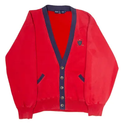 RALPH LAUREN Mens Cardigan Red V-Neck 90s Tight Knit M