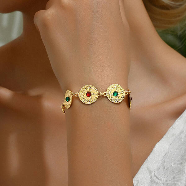Vintage Hollow Flower Real 18K Gold Plated Brass Rhinestone Link Bracelets for Women