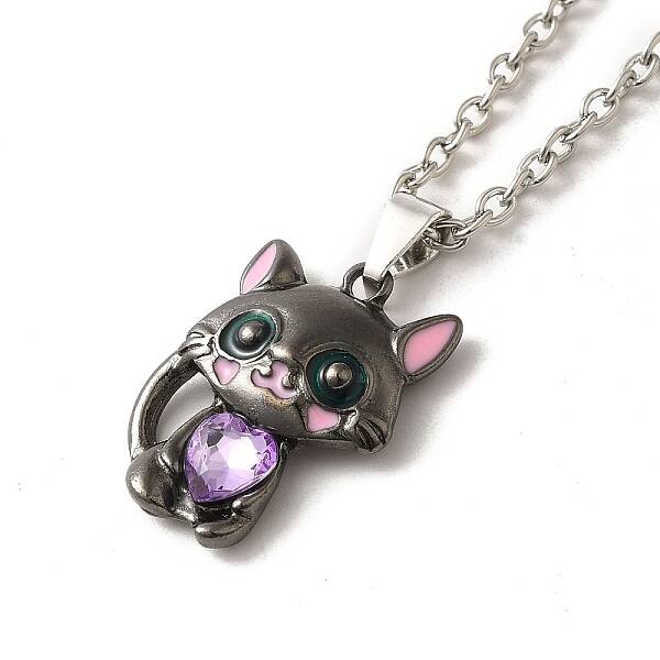 Alloy Rhinestone Cat Pendant Necklace