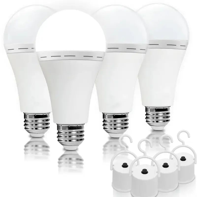4 Pack Rechargeable Emergency Light Bulbs A19, Camping Lamp Battery Powered LED Light Bulb 6000K Daylight E26 E27 120 Volt 12...