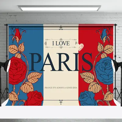 French Flag Vintage Postcard I Love Paris Backdrop