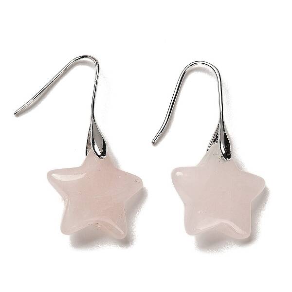 Natural Rose Quartz Star Dangle Earrings
