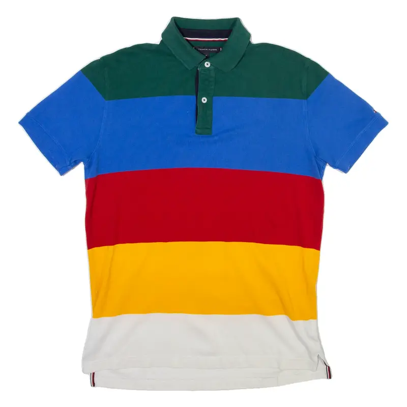 TOMMY HILFIGER Mens Polo Shirt Blue Striped M