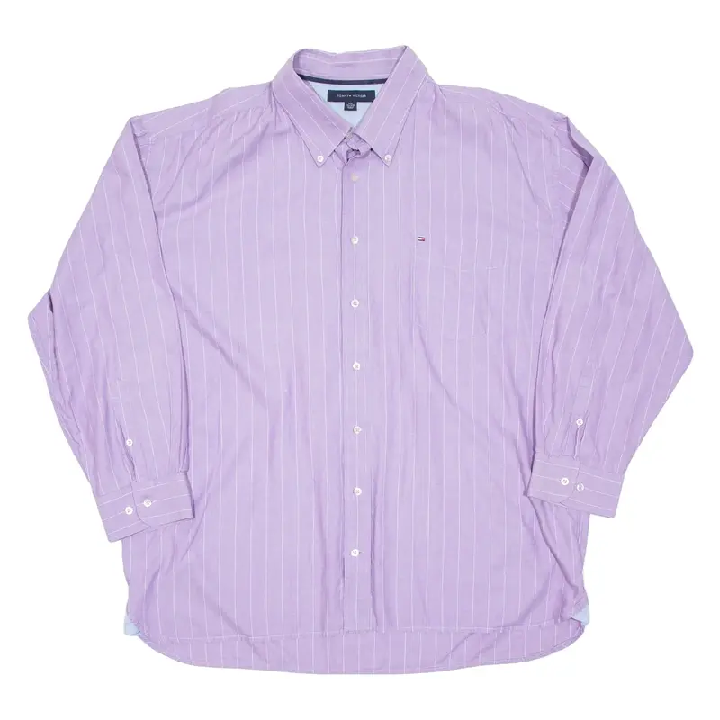 TOMMY HILFIGER Mens Shirt Purple Striped Long Sleeve 2XL