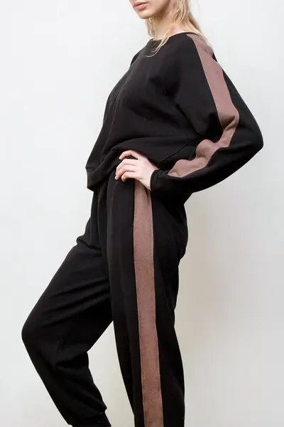 annie track suit - black w/ mocha stripe | Size: x-small