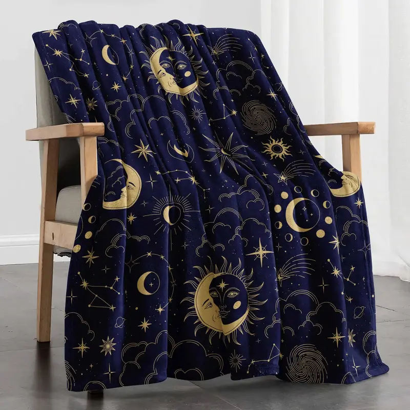 Star & Moon Pattern Blanket, 1/2 Counts Soft Throw Blanket, Air-conditioned Room Blanket, Warm Nap Blanket for Home & Office