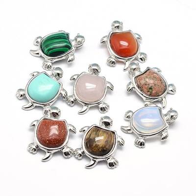 Tortoise Platinum Plated Brass Natural & Synthetic Mixed Stone Pendants