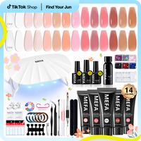 MEFA 14 Colors Poly Gel Nail Kit with UV Light,42 pcs with UV Lapm and Basic Nail Tools for All Seasons Manicure Nude Jelly M...