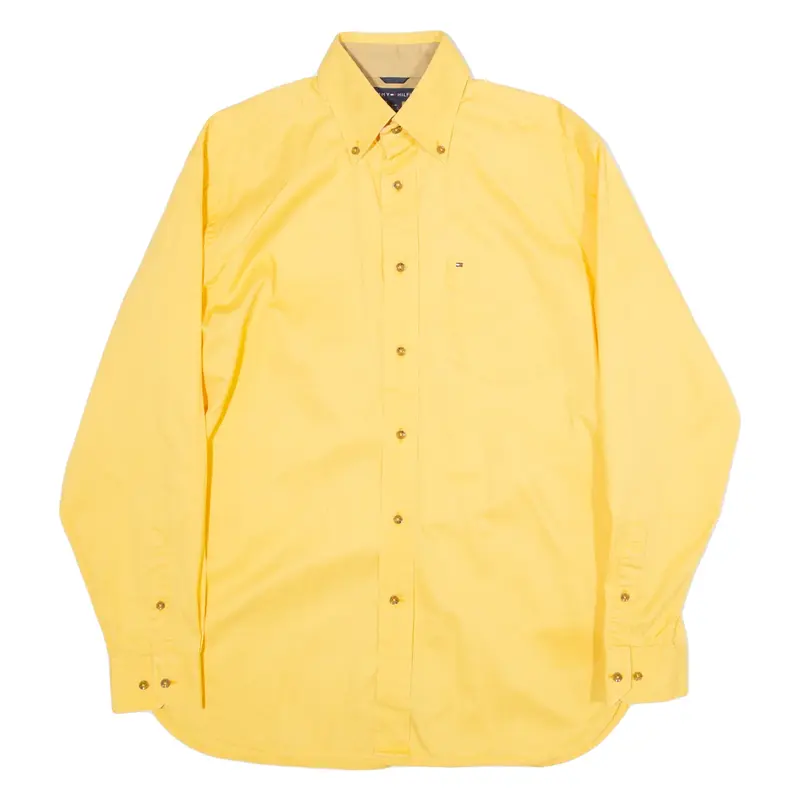 TOMMY HILFIGER Mens Plain Shirt Yellow Long Sleeve S