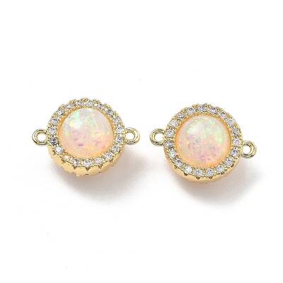 Brass Micro Pave Clear Cubic Zirconia Flat Round Connector Charms