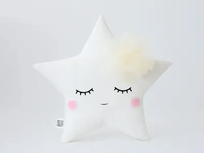 Sleepy White Star Pillow with Tulle Flower