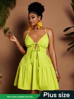 【Plus Size】 Solid Backless Cami Dress, Casual Fashion Casual Sleeveless Dress for Daily Outdoor Wear, Women Plus Clothing...