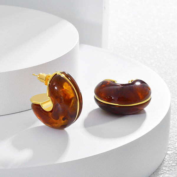 Brass C-Shaped Stud Earrings