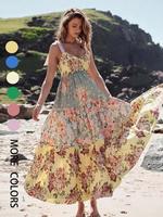 Women's Floral Print Ruffle Trim Tiered Layer Dress, Boho Fashion Casual  Sleeveless A Line Dress for Daily Holiday Vacation ...