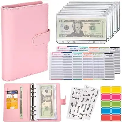 Budget Binder Book with Zipper Envelopes - 1 Piece PU Leather Money Saving Organizer for Cash, 8 A6 Cash Budget Envelopes & 1...