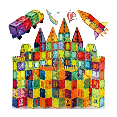 120Pcs Magnetic Tiles  Set - 118Pcs Magnetic Tiles with 2 Bonus cars Toy, Magnet Diamond Tiles 3D Building Blocks for Toddler...