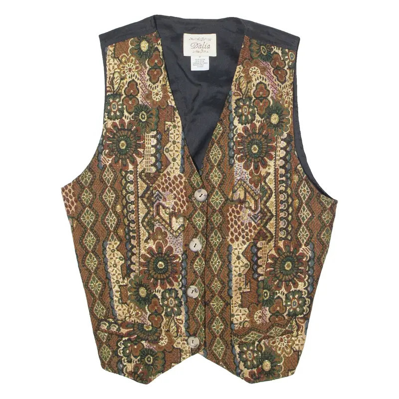 DALIA Womens Blazer Waistcoat Brown 90s Floral M