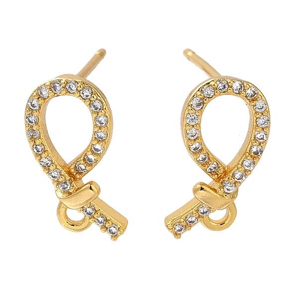 Brass Clear Cubic Zirconia Stud Earrings Finding for Women