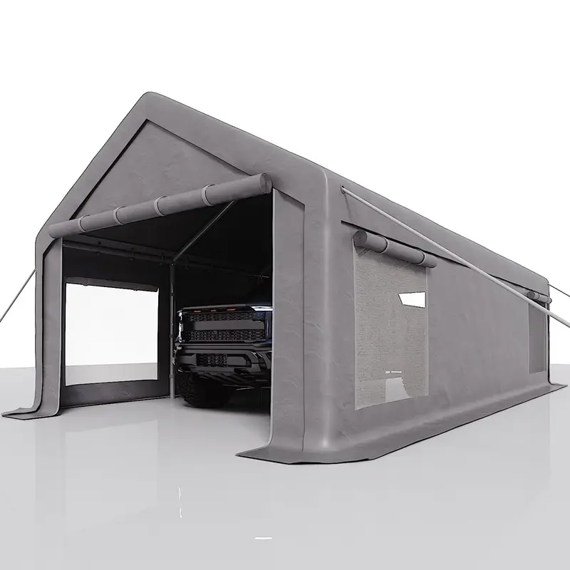 Garvee Heavy Duty Grey 13x25 FT Portable Carport Garage Shelter - Waterproof UV-Protected PE Canopy, Roll-Up Windows, Removab...