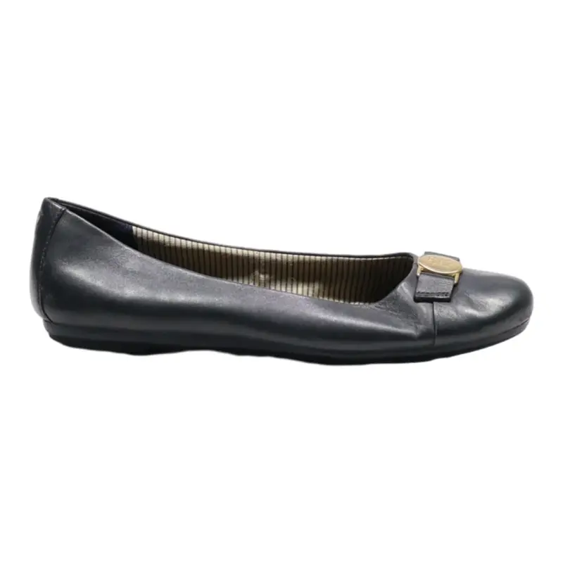 TOMMY HILFIGER Ballet Shoes Grey Leather Womens UK 6.5
