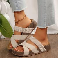 Women Sandals New Thick Bottom Braided Cross Casual Solid Color Slippers Beach Sandals