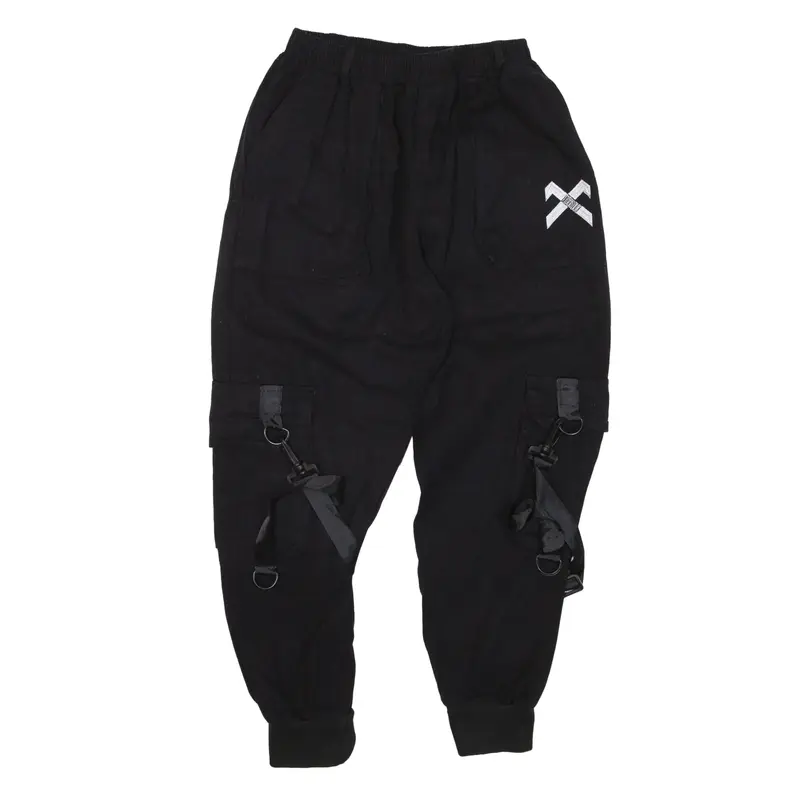 SLICK STREET Cargo Trousers Black Relaxed Tapered Womens W21 L23