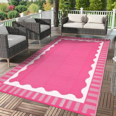 Garvee Reversible Outdoor Patio Rug 9x18ft – Waterproof & UV Resistant – Modern Wave-Edge Design, Easy to Clean – Ideal...