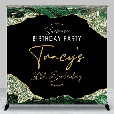 Aperturee Green Gold Marble Custom Name 30th Birthday Backdrop - Aperturee