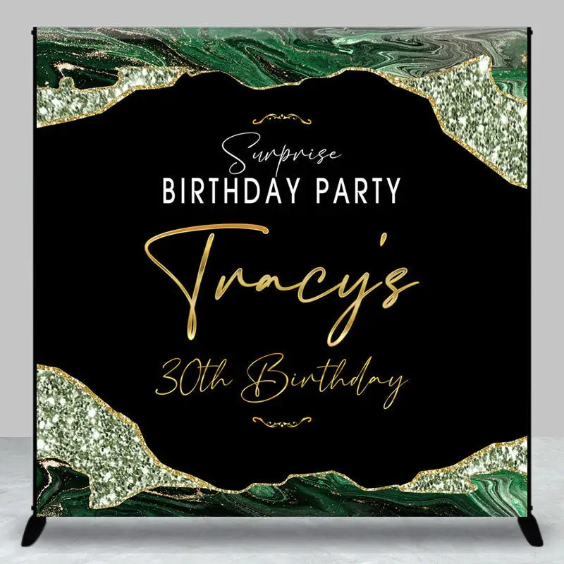 Aperturee Green Gold Marble Custom Name 30th Birthday Backdrop - Aperturee
