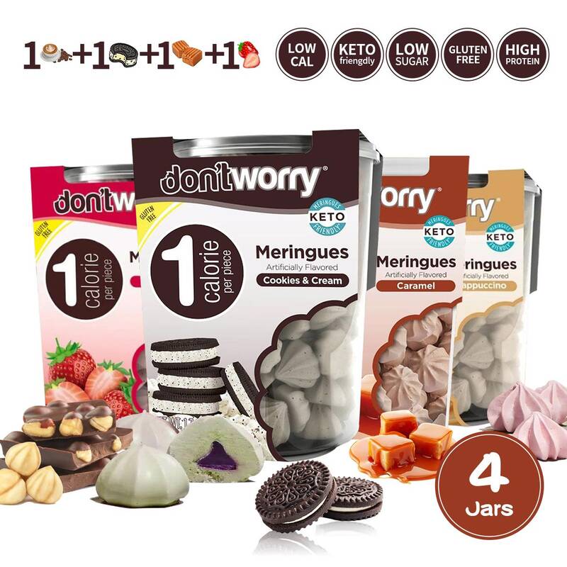 Just 1 Calorie Per Piece – Low Sugar Meringues 4PK – Cappuccino, Cookies & Cream, Caramel, Strawberry – Light & Guilt-F...