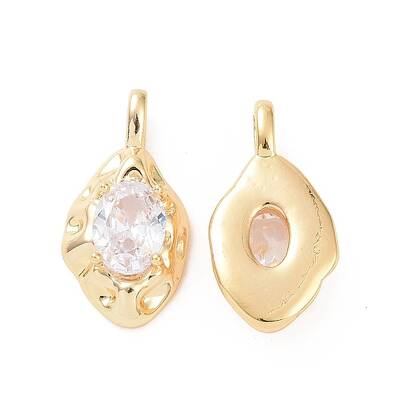 Textured Brass Micro Pave Clear Cubic Zirconia Pendants