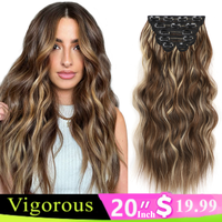 Vigorous Clip in Hair Extensions 6PCS Long Wavy Hairpieces Hair Extensions Clip Ins Soft Synthetic Hairpieces for Women Daily...
