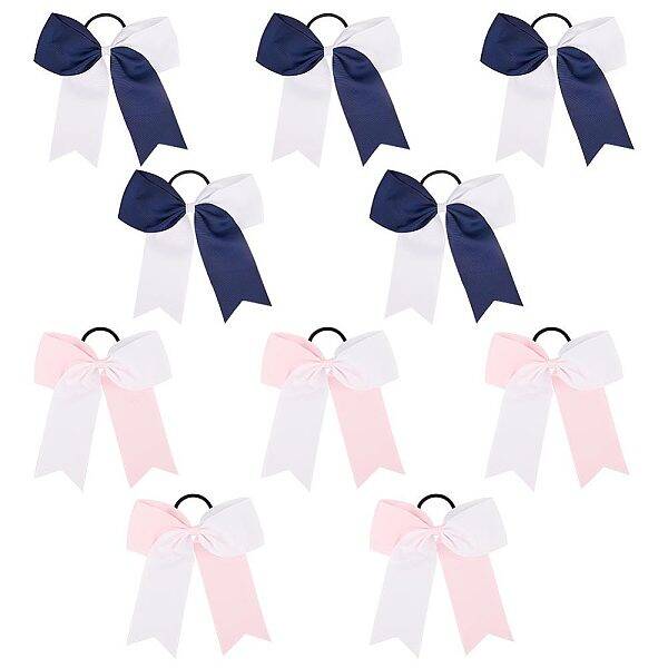10Pcs 2 Colors Bowknot Polyester Elastic Hair Ties
