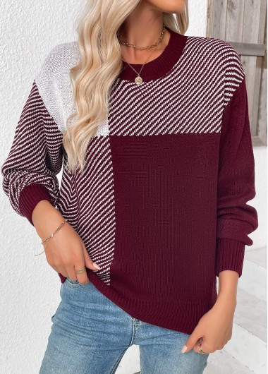 Modlily Deep Red Tummy Coverage Striped Long Sleeve Sweater - S