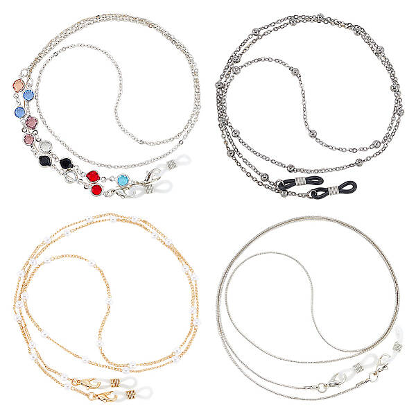 4Pcs 4 Styles Iron & Alloy Eyeglasses Chains