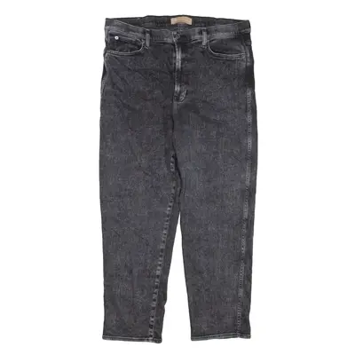 7 FOR ALL MANKIND High Waist Cropped Jeans Grey Denim Regular Straight Acid Wash Womens W34 L25