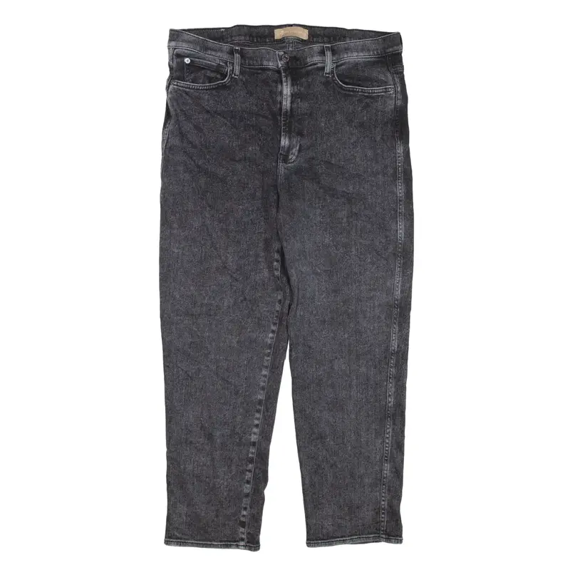 7 FOR ALL MANKIND High Waist Cropped Jeans Grey Denim Regular Straight Acid Wash Womens W34 L25