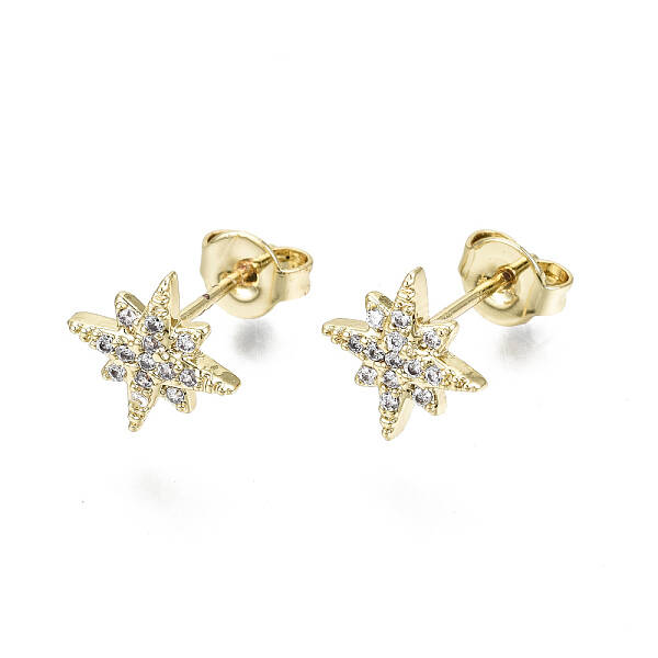 Brass Micro Pave Clear Cubic Zirconia Stud Earrings