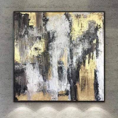 Black And White Painting Gold Leaf Modern Painting Oversized Abstract Painting On Canvas | ENERGY FLOWS
