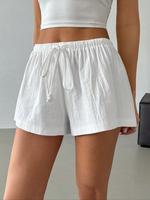 Women's Solid Drawstring Waist Casual Breathable Shorts, Casual Comfy Shorts for Summer, Fashion Women's Bottoms for Daily We...