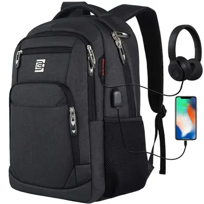 Bruno Cavalli Laptop Backpack #8689 with USB Charging Port – Water-Resistant Business Backpack for Work, Travel & School Mu...